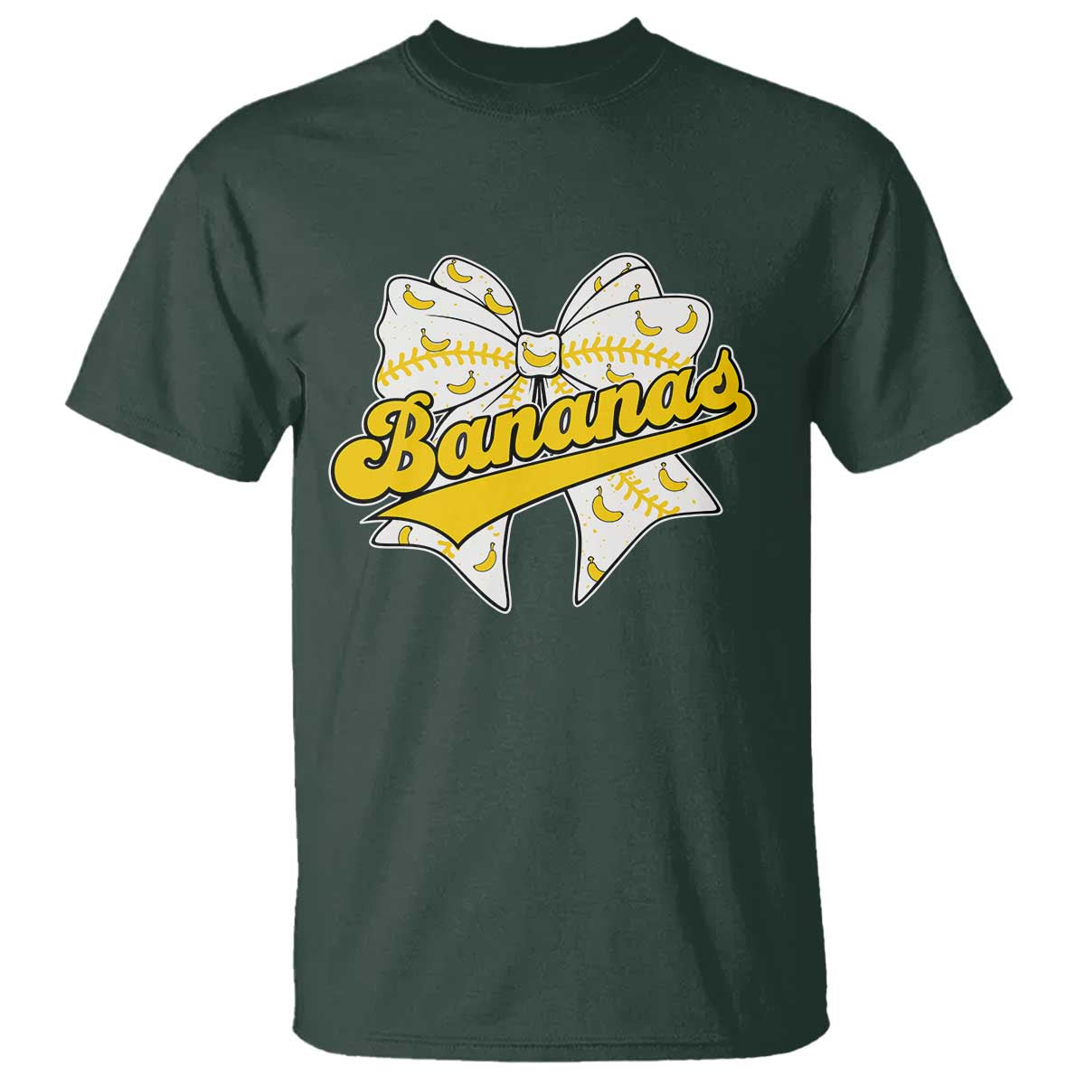 Bananas Coquette Bow T Shirt Retro Throwback Popular Fruit Humor Banana Classic TS10 Dark Forest Green Print Your Wear