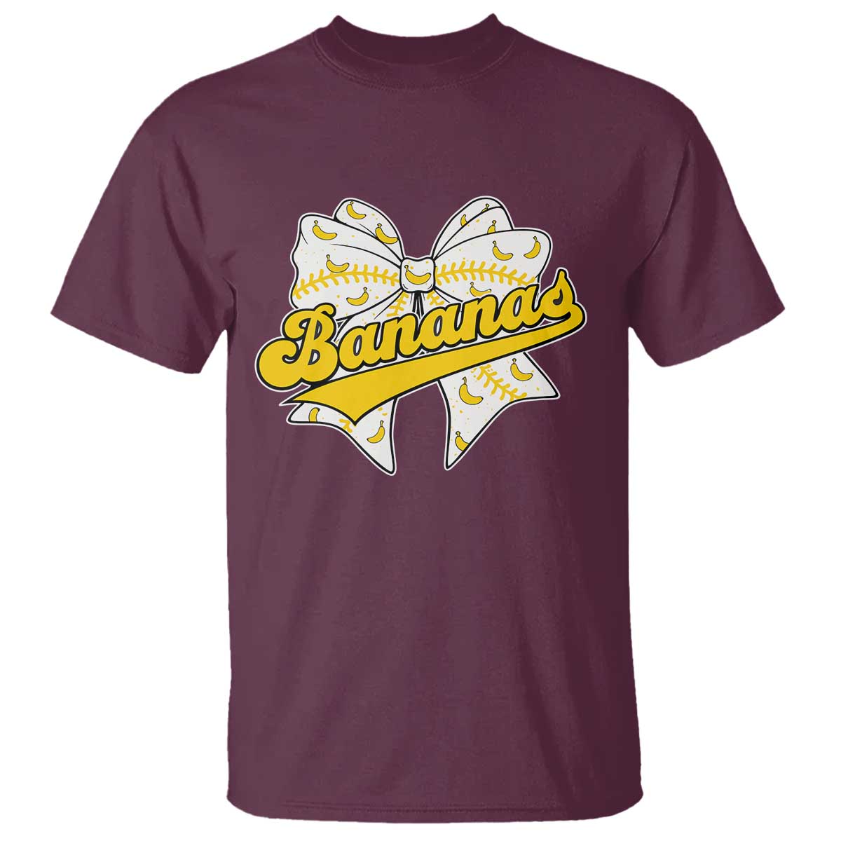 Bananas Coquette Bow T Shirt Retro Throwback Popular Fruit Humor Banana Classic TS10 Maroon Print Your Wear