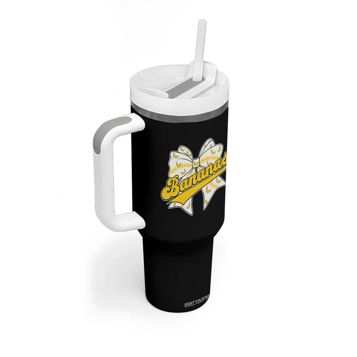 Bananas Coquette Bow Tumbler With Handle Retro Throwback Popular Fruit Humor Banana Classic TS10 Print Your Wear