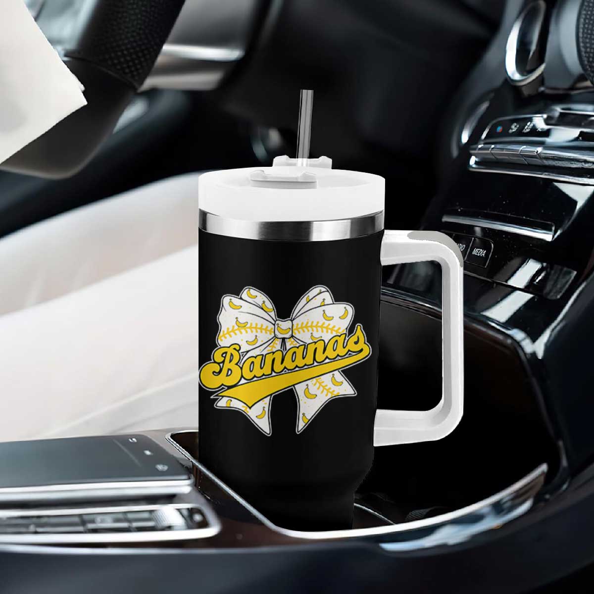 Bananas Coquette Bow Tumbler With Handle Retro Throwback Popular Fruit Humor Banana Classic TS10 Print Your Wear