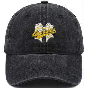 Bananas Coquette Bow Washed Cotton Baseball Cap Retro Throwback Popular Fruit Humor Banana Classic TS10 Washed Cap Universal Fit Black Print Your Wear