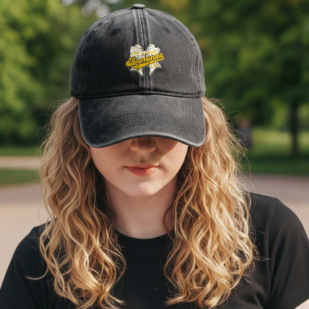 Bananas Coquette Bow Washed Cotton Baseball Cap Retro Throwback Popular Fruit Humor Banana Classic TS10 Print Your Wear