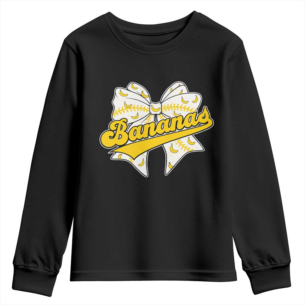 Bananas Coquette Bow Youth Sweatshirt Retro Throwback Popular Fruit Humor Banana Classic TS10 Black Print Your Wear