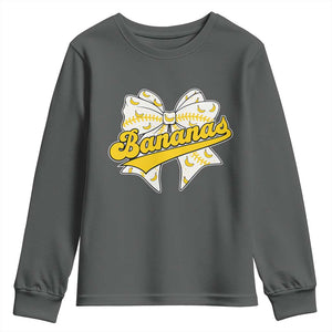 Bananas Coquette Bow Youth Sweatshirt Retro Throwback Popular Fruit Humor Banana Classic TS10 Dark Heather Print Your Wear