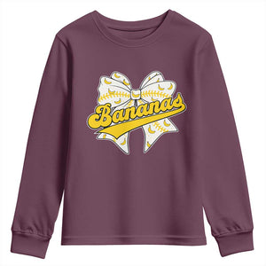 Bananas Coquette Bow Youth Sweatshirt Retro Throwback Popular Fruit Humor Banana Classic TS10 Maroon Print Your Wear