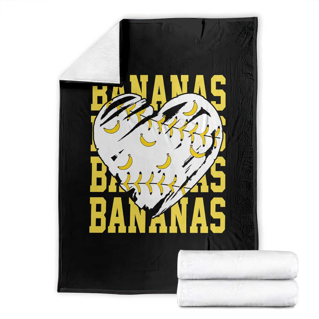 Retro Bananas Throw Blanket Vintage Baseball Heart Graphic Game Day Gifts TS10 Black Print Your Wear