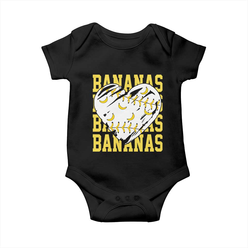 Retro Bananas Baby Onesie Vintage Baseball Heart Graphic Game Day Gifts TS10 Black Print Your Wear