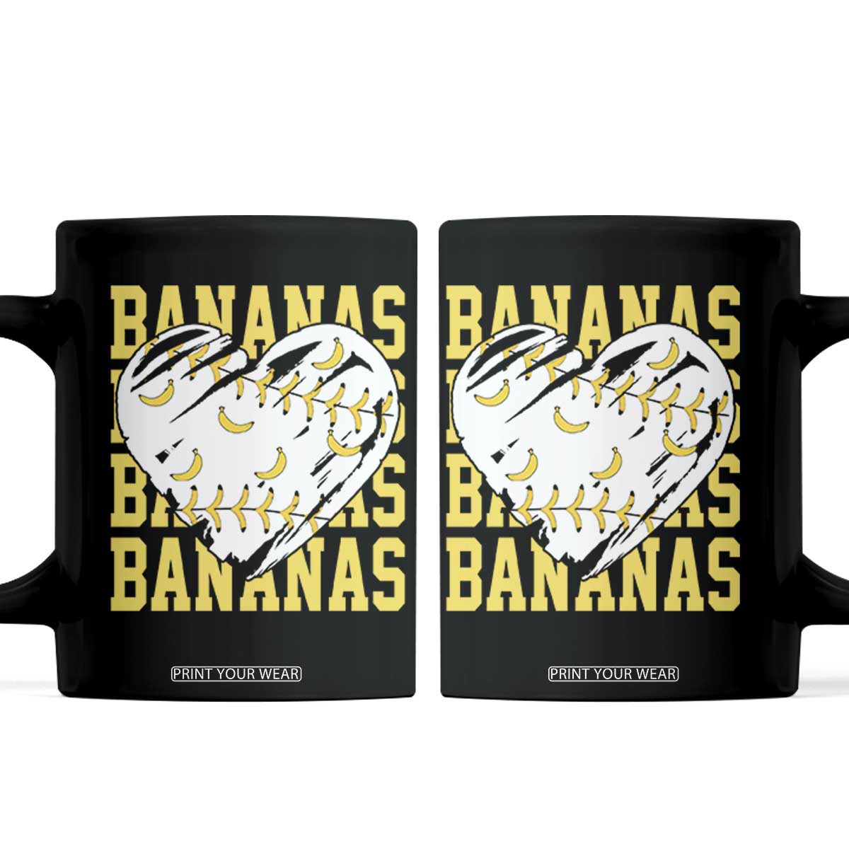 Retro Bananas Coffee Mug Vintage Baseball Heart Graphic Game Day Gifts TS10 Black Print Your Wear
