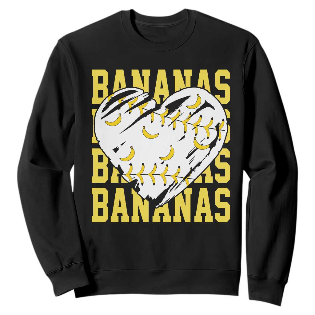 Retro Bananas Sweatshirt Vintage Baseball Heart Graphic Game Day Gifts TS10 Black Print Your Wear