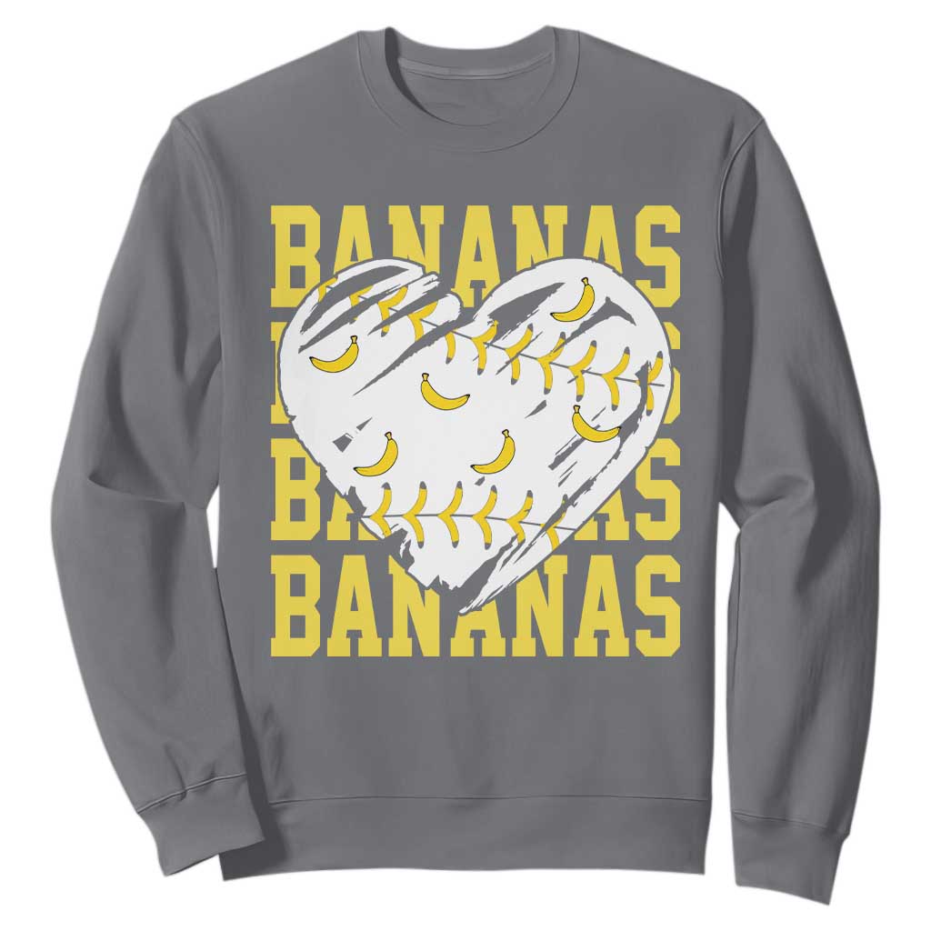 Retro Bananas Sweatshirt Vintage Baseball Heart Graphic Game Day Gifts TS10 Charcoal Print Your Wear