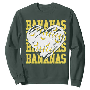 Retro Bananas Sweatshirt Vintage Baseball Heart Graphic Game Day Gifts TS10 Dark Forest Green Print Your Wear