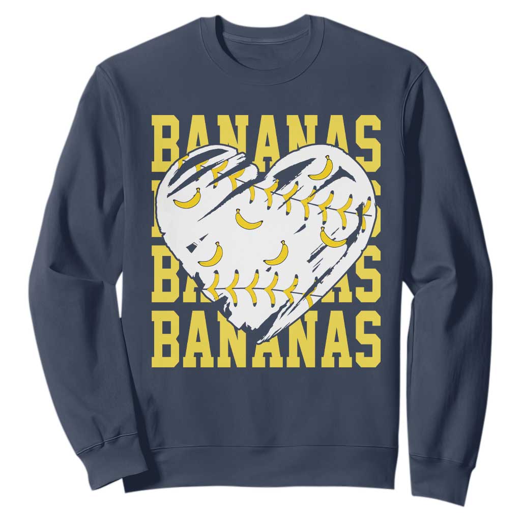 Retro Bananas Sweatshirt Vintage Baseball Heart Graphic Game Day Gifts TS10 Navy Print Your Wear