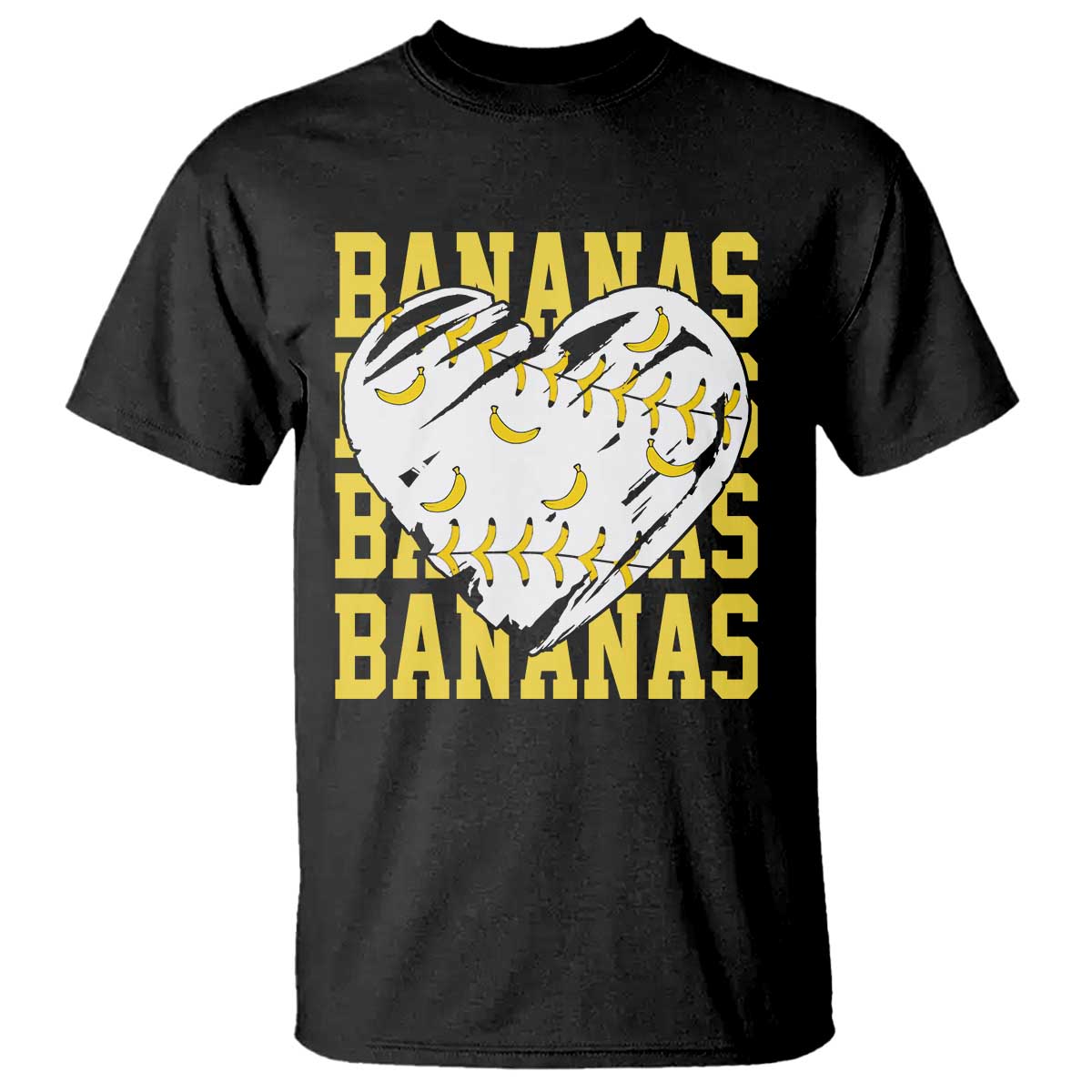 Retro Bananas T Shirt Vintage Baseball Heart Graphic Game Day Gifts TS10 Black Print Your Wear