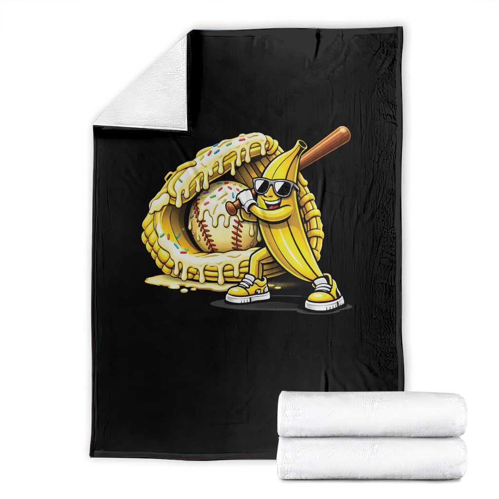 Baseball Banana Throw Blanket Funny Baseball Glove Drip Kids Youth Boys Girls TS10 Black Print Your Wear