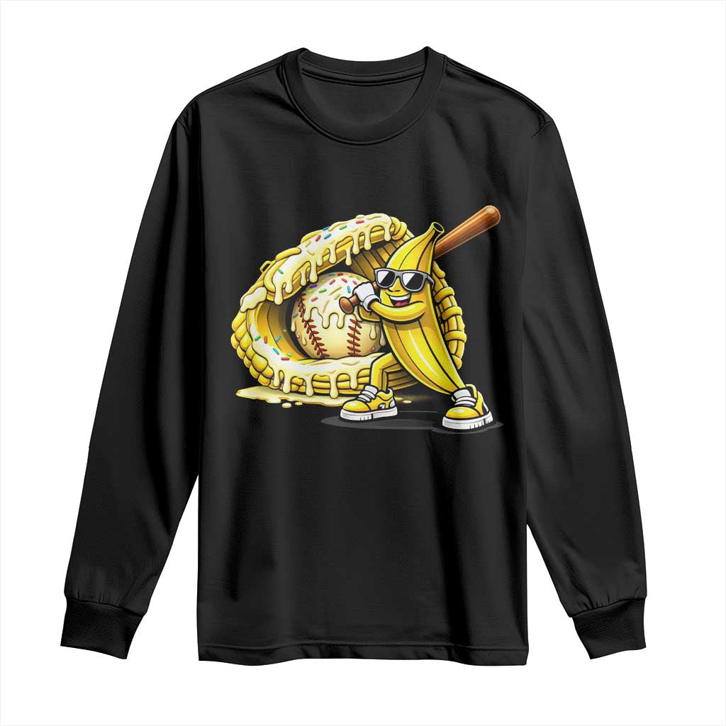 Baseball Banana Long Sleeve Shirt Funny Baseball Glove Drip Kids Youth Boys Girls TS10 Black Print Your Wear