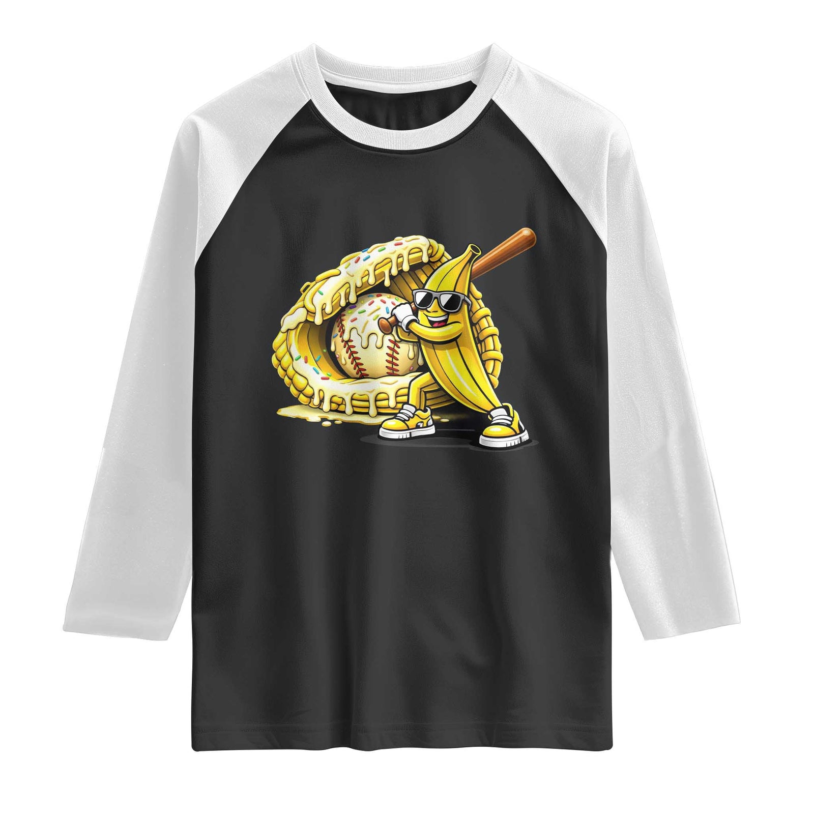 Baseball Banana Raglan Shirt Funny Baseball Glove Drip Kids Youth Boys Girls TS10 Black White Print Your Wear