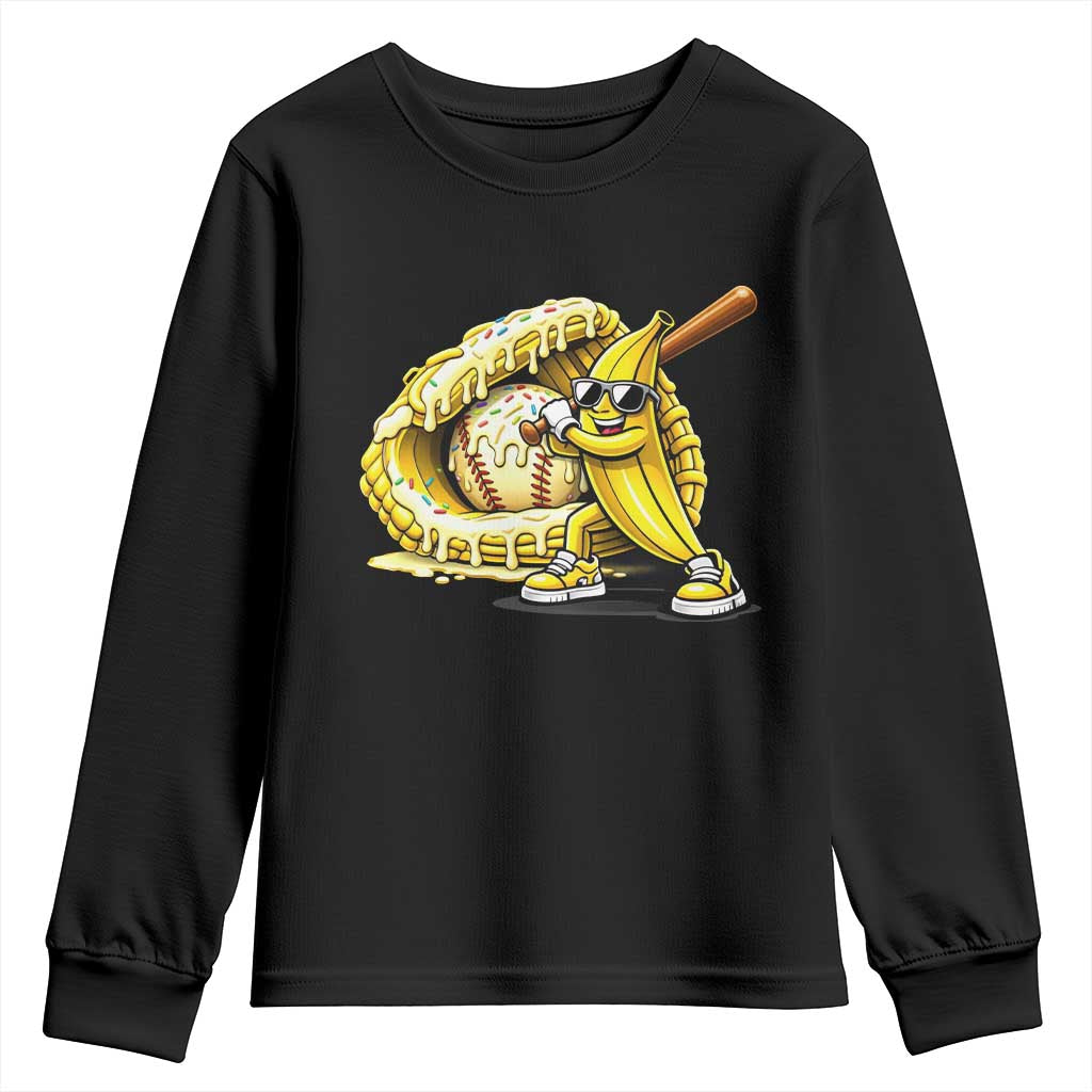 Baseball Banana Youth Sweatshirt Funny Baseball Glove Drip Kids Youth Boys Girls TS10 Black Print Your Wear