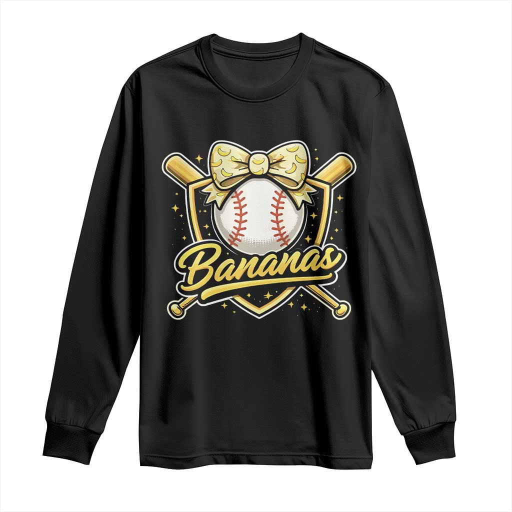 Bananas Coquette Bow Long Sleeve Shirt Baseball Bats Banana Lovers Women Girls Kids TS10 Black Print Your Wear