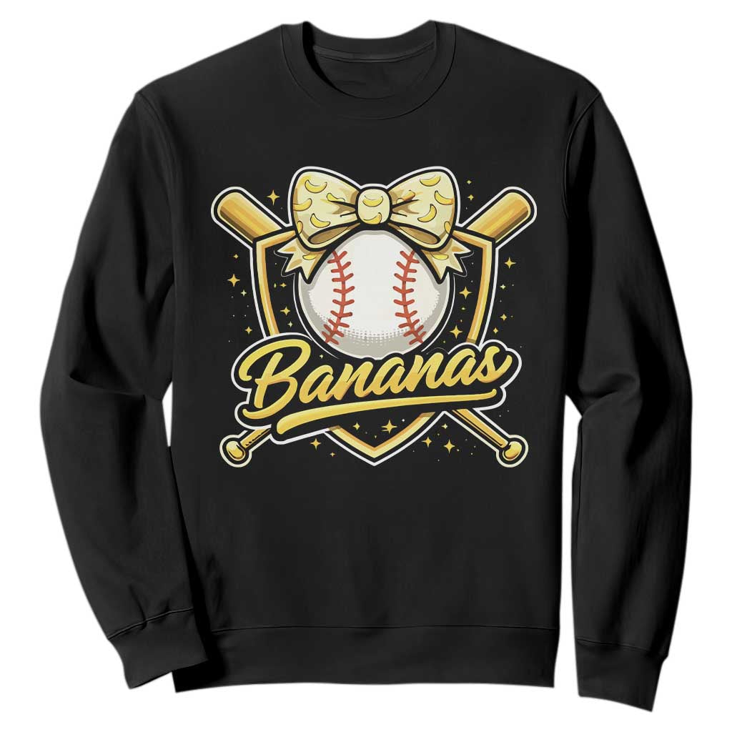 Bananas Coquette Bow Sweatshirt Baseball Bats Banana Lovers Women Girls Kids TS10 Black Print Your Wear