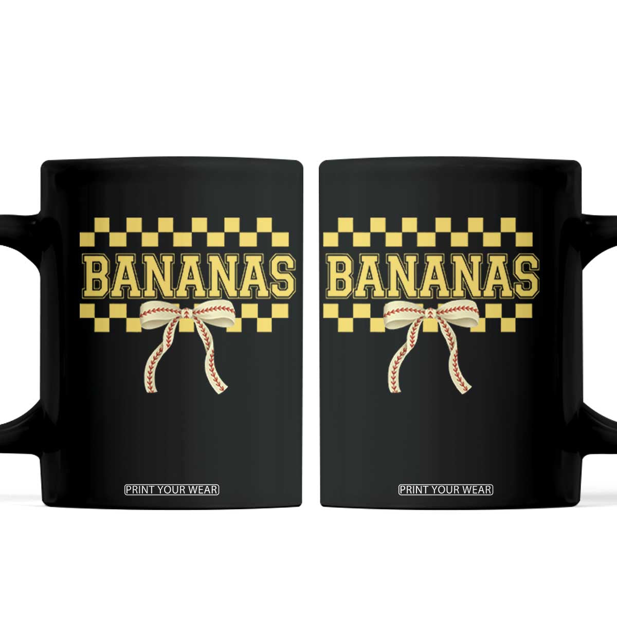 Bananas Coquette Bow Checkered Coffee Mug Women Girls Kids TS10 Black Print Your Wear