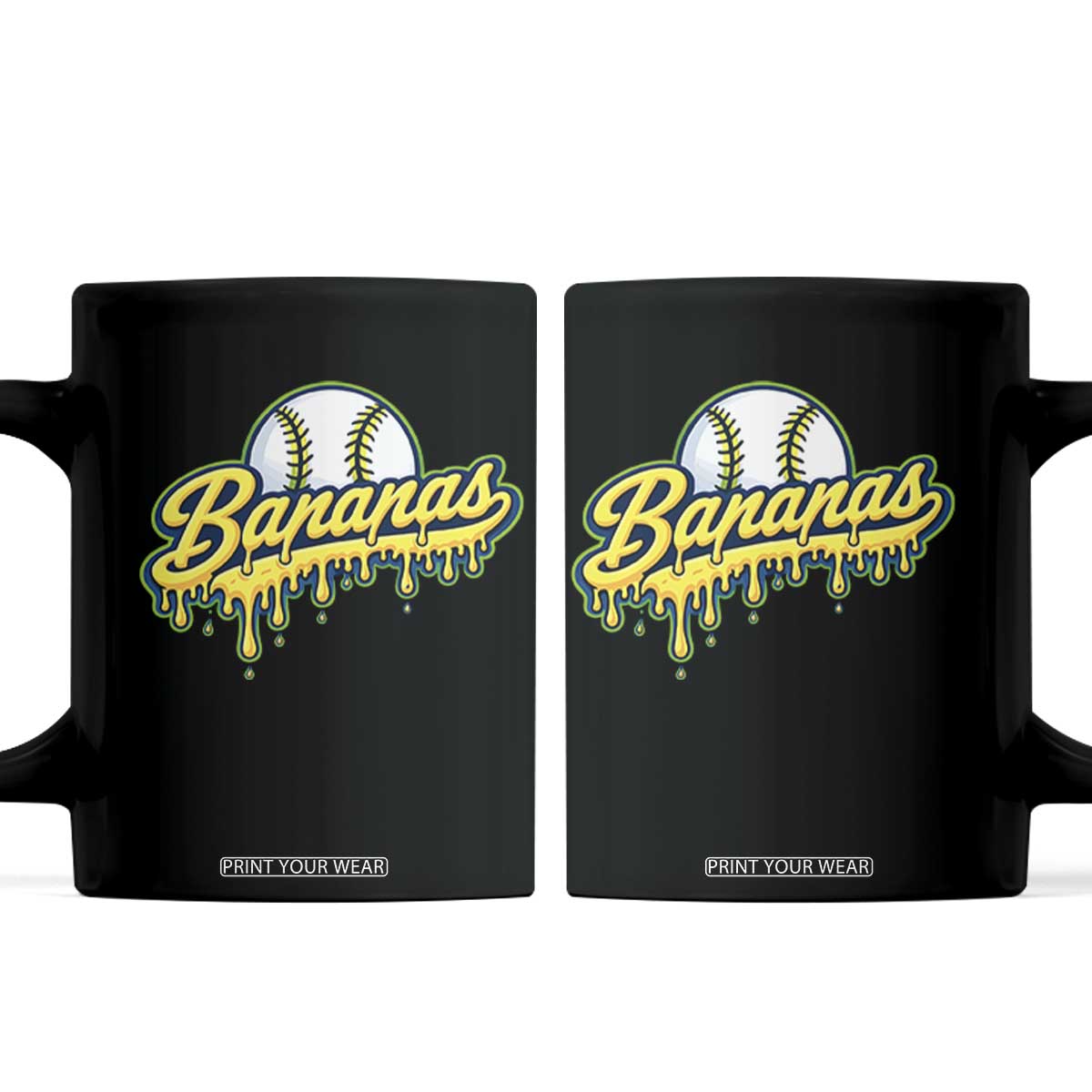Funny Banana Baseball Coffee Mug Sports Team Baseball Drip Ice Cream Style TS10 Black Print Your Wear