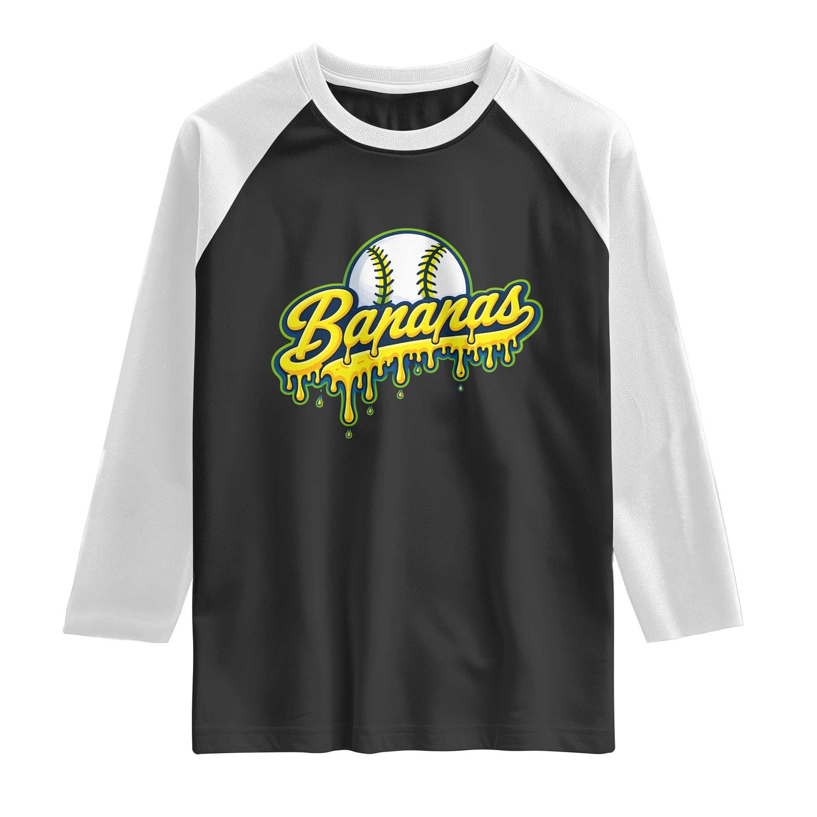 Funny Banana Baseball Raglan Shirt Sports Team Baseball Drip Ice Cream Style TS10 Black White Print Your Wear