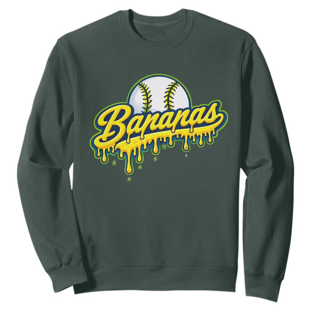 Funny Banana Baseball Sweatshirt Sports Team Baseball Drip Ice Cream Style TS10 Dark Forest Green Print Your Wear