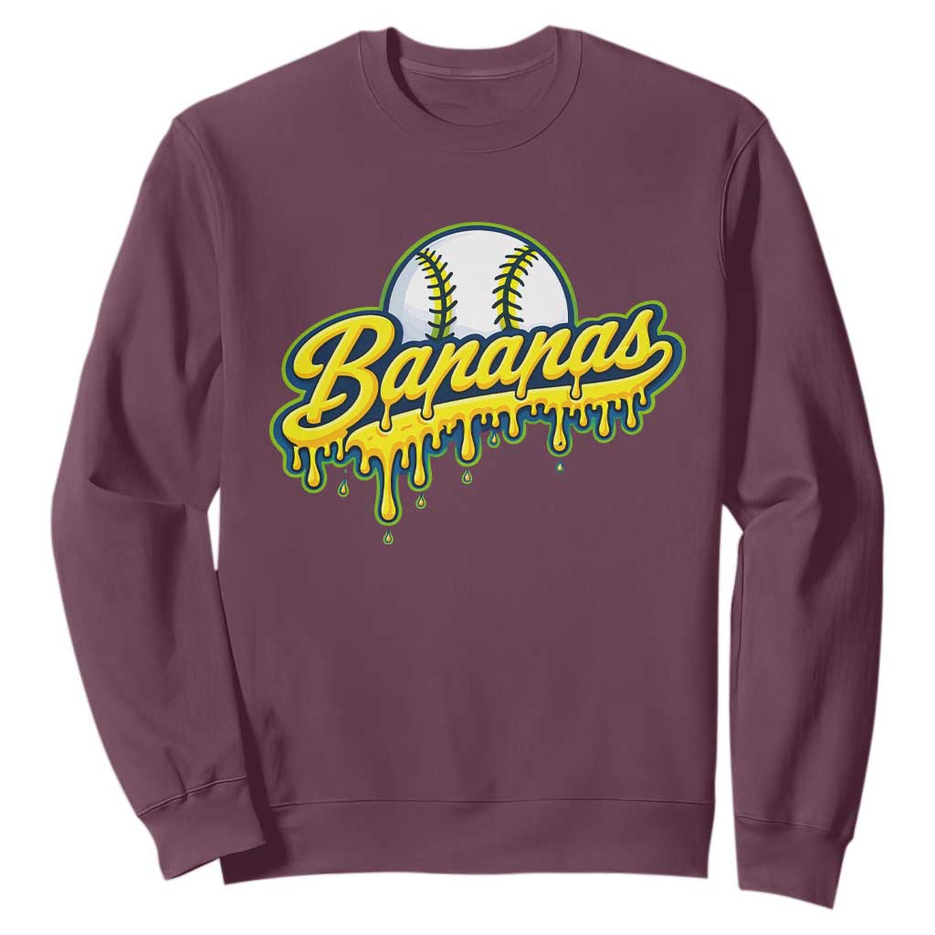 Funny Banana Baseball Sweatshirt Sports Team Baseball Drip Ice Cream Style TS10 Maroon Print Your Wear