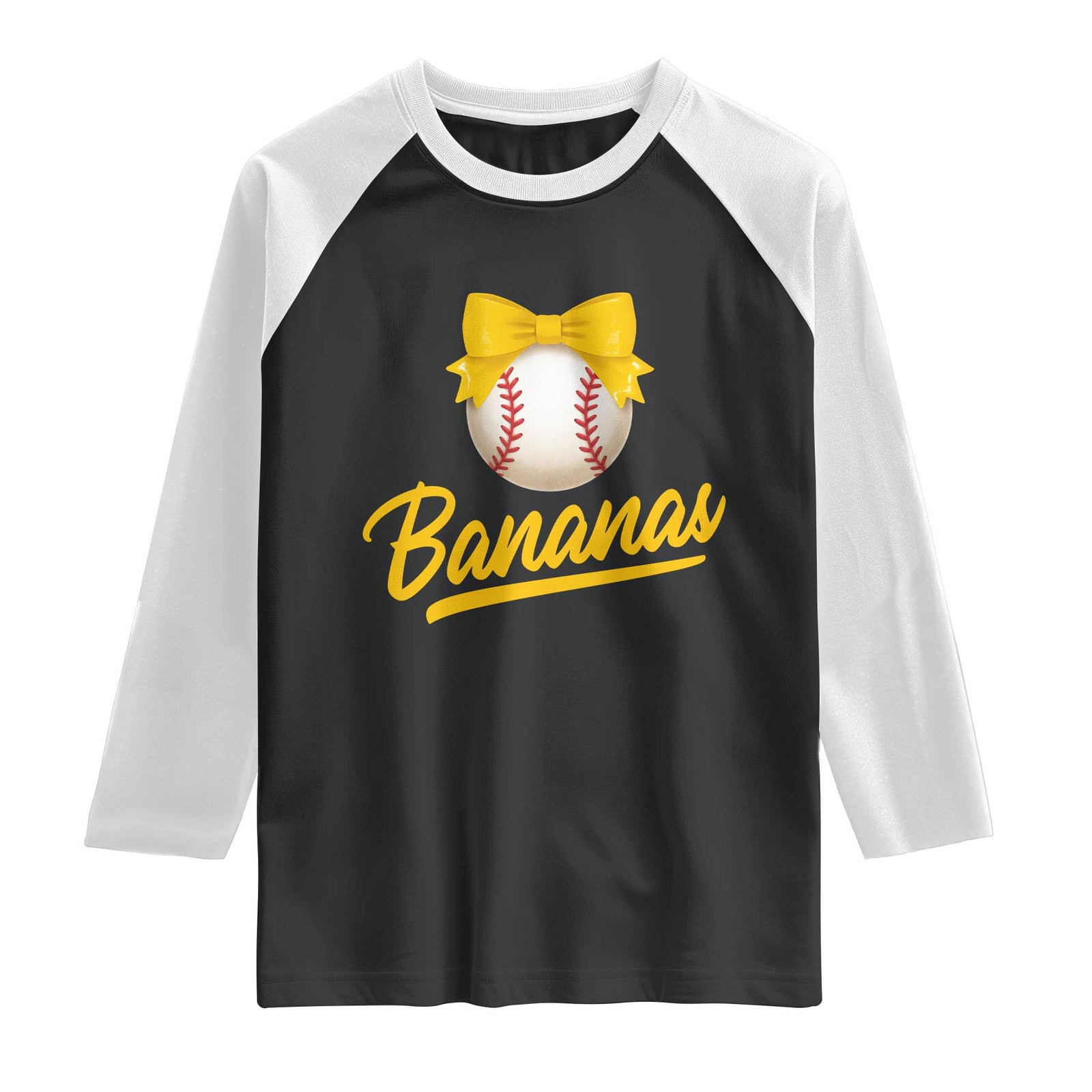 Bananas Coquette Bow Raglan Shirt Banana Retro Popular Fruit Humor Cute Girls Kids TS10 Black White Print Your Wear