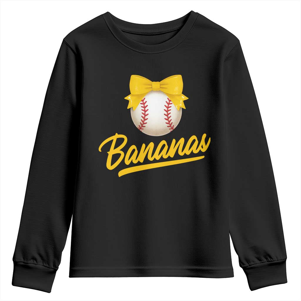 Bananas Coquette Bow Youth Sweatshirt Banana Retro Popular Fruit Humor Cute Girls Kids TS10 Black Print Your Wear