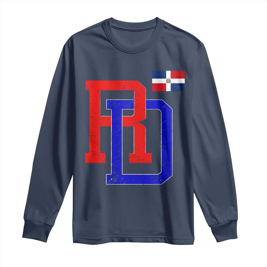 Dominican Republic Long Sleeve Shirt Distressed RD Flag Dominican Pride TS10 Navy Print Your Wear