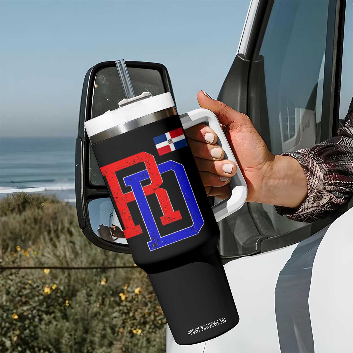 Dominican Republic Tumbler With Handle Distressed RD Flag Dominican Pride TS10 Print Your Wear