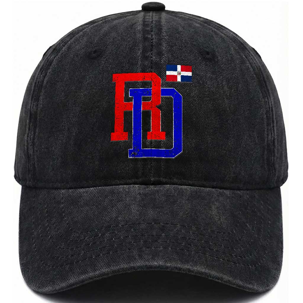 Dominican Republic Washed Cotton Baseball Cap Distressed RD Flag Dominican Pride TS10 Washed Cap Universal Fit Black Print Your Wear
