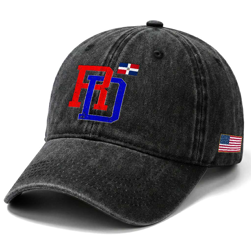 Dominican Republic Washed Cotton Baseball Cap Distressed RD Flag Dominican Pride TS10 Print Your Wear