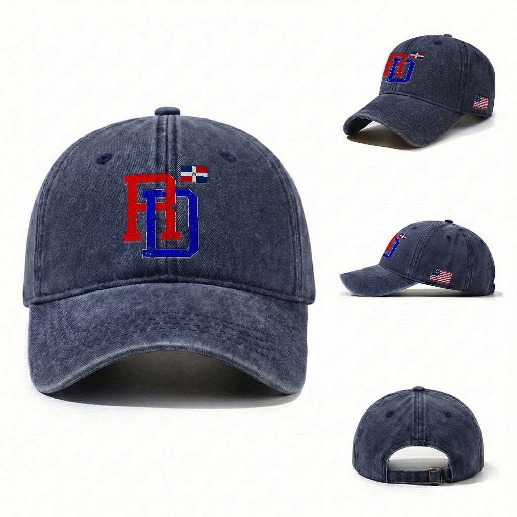 Dominican Republic Washed Cotton Baseball Cap Distressed RD Flag Dominican Pride TS10 Washed Cap Universal Fit Navy Print Your Wear