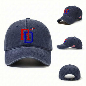 Dominican Republic Washed Cotton Baseball Cap Distressed RD Flag Dominican Pride TS10 Washed Cap Universal Fit Navy Print Your Wear