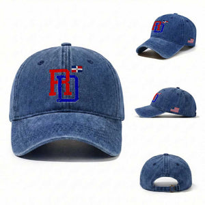 Dominican Republic Washed Cotton Baseball Cap Distressed RD Flag Dominican Pride TS10 Washed Cap Universal Fit Royal Blue Print Your Wear