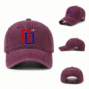 Dominican Republic Washed Cotton Baseball Cap Distressed RD Flag Dominican Pride TS10 Washed Cap Universal Fit Burgundy Print Your Wear