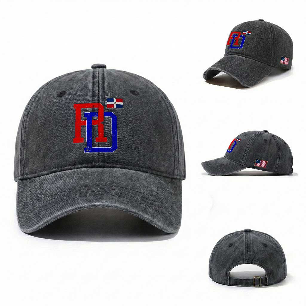 Dominican Republic Washed Cotton Baseball Cap Distressed RD Flag Dominican Pride TS10 Washed Cap Universal Fit Dark Gray Print Your Wear