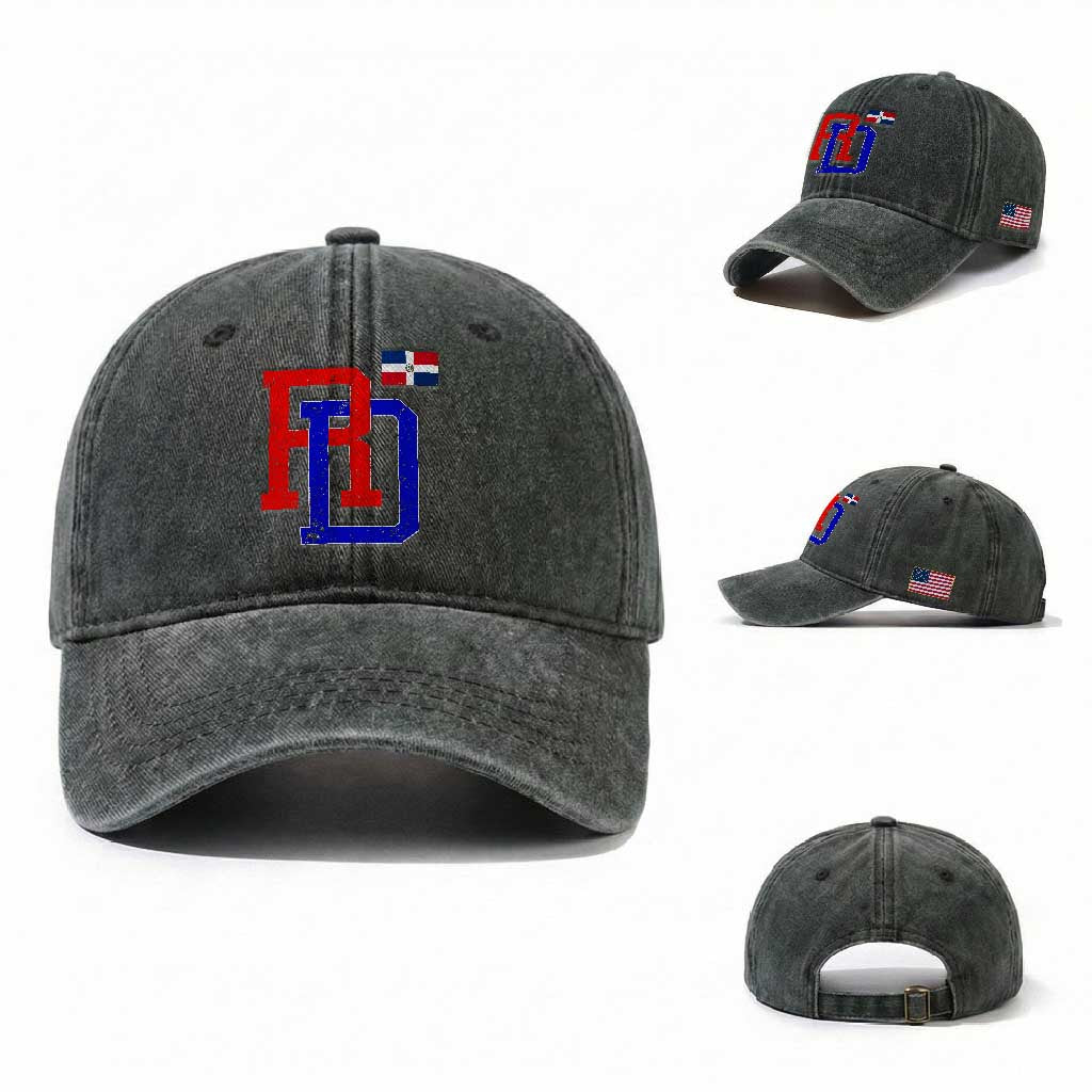 Dominican Republic Washed Cotton Baseball Cap Distressed RD Flag Dominican Pride TS10 Washed Cap Universal Fit Dark Green Print Your Wear