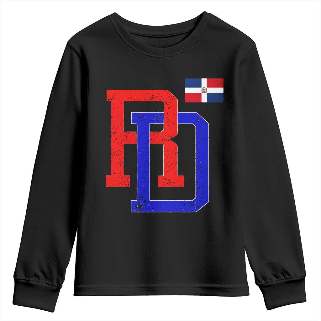 Dominican Republic Youth Sweatshirt Distressed RD Flag Dominican Pride TS10 Black Print Your Wear