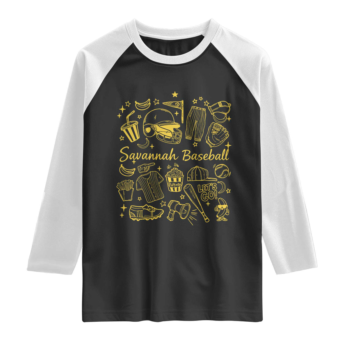 Bananas Baseball Raglan Shirt Cute Trendy Banana Baseball Game Day Doodle TS10 Black White Print Your Wear