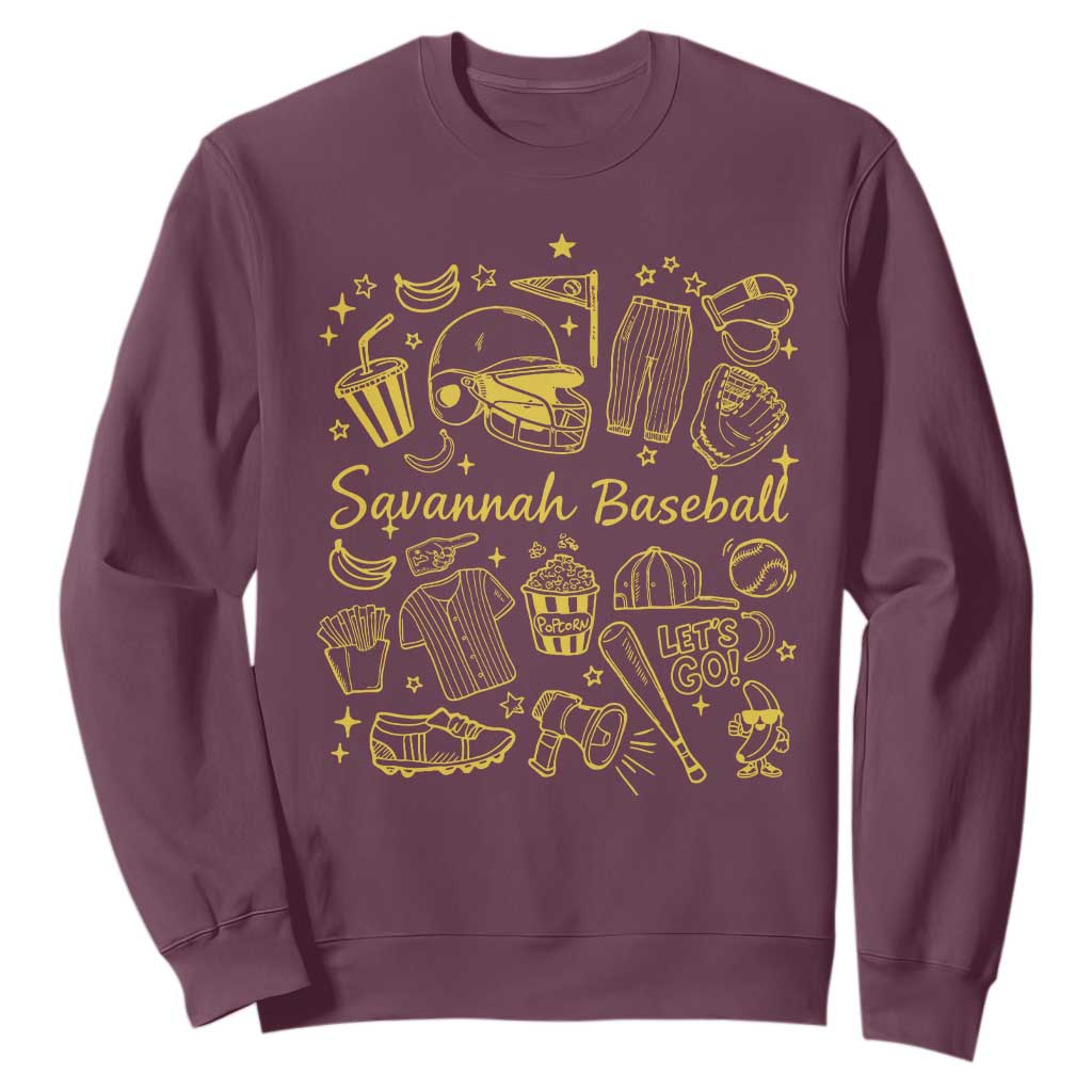 Bananas Baseball Sweatshirt Cute Trendy Banana Baseball Game Day Doodle TS10 Maroon Print Your Wear