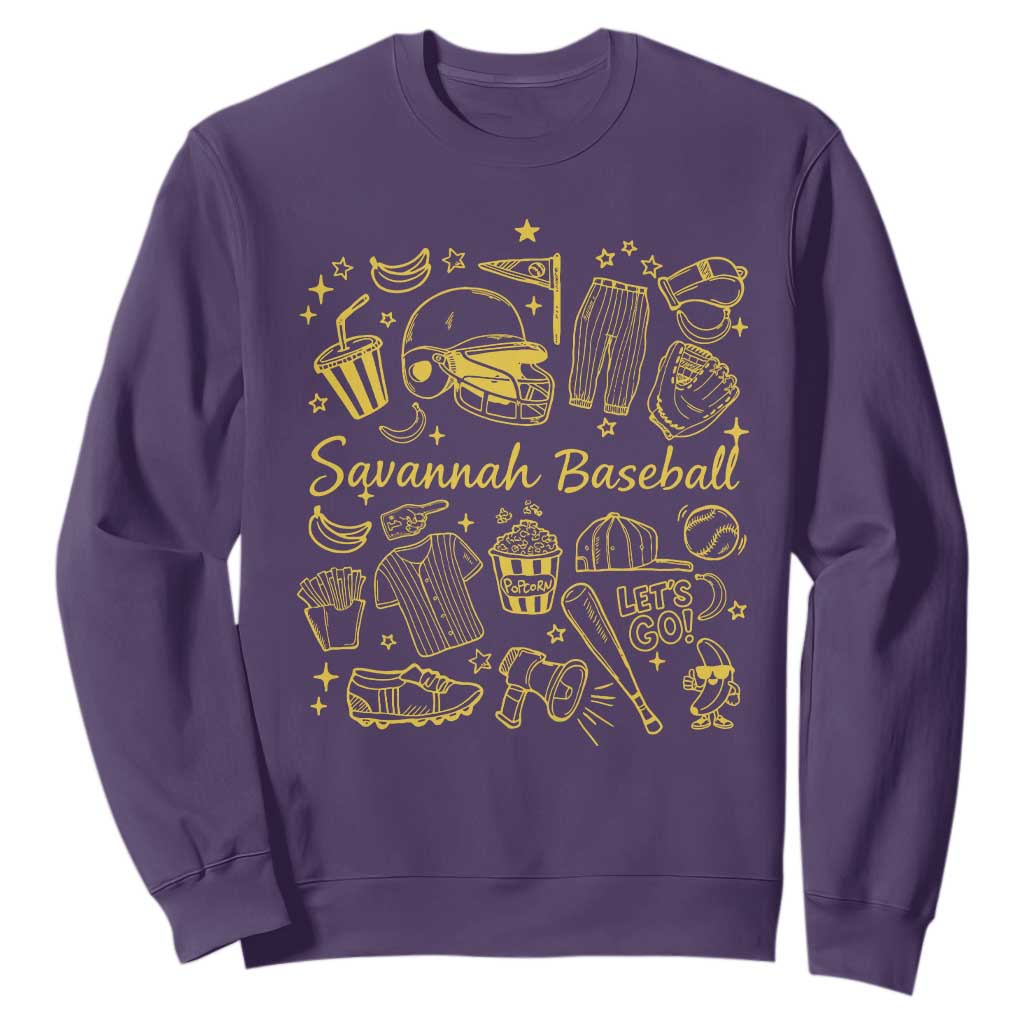Bananas Baseball Sweatshirt Cute Trendy Banana Baseball Game Day Doodle TS10 Purple Print Your Wear