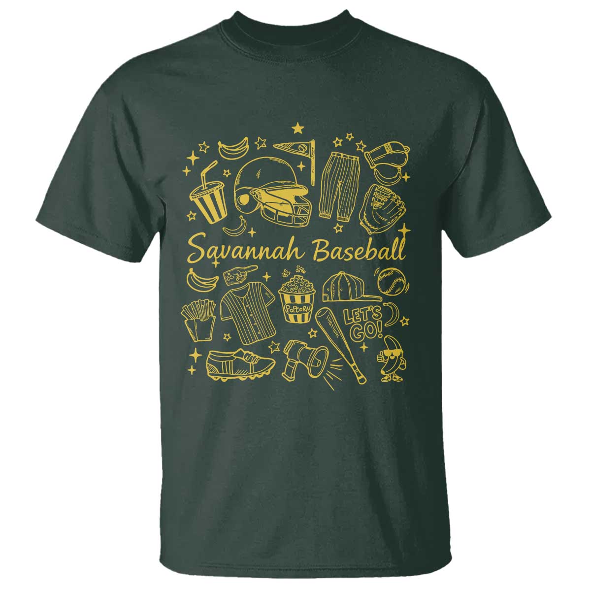 Bananas Baseball T Shirt Cute Trendy Banana Baseball Game Day Doodle TS10 Dark Forest Green Print Your Wear