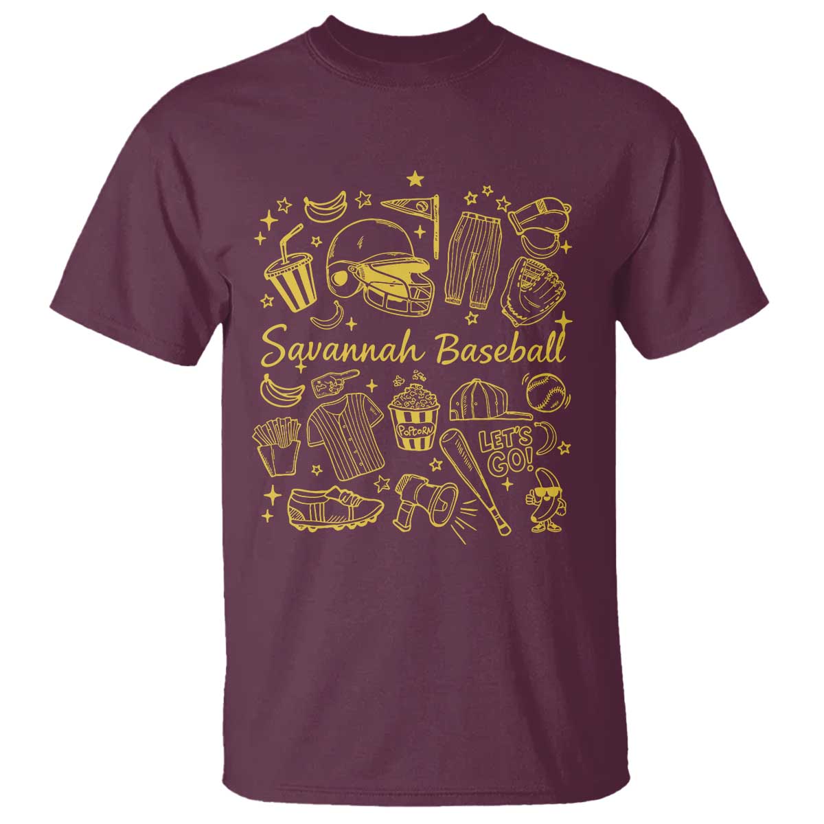 Bananas Baseball T Shirt Cute Trendy Banana Baseball Game Day Doodle TS10 Maroon Print Your Wear