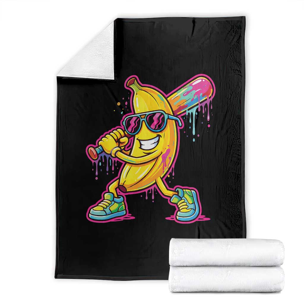 Banana Baseball Drip Throw Blanket Funny Baseball Drip Ice Cream Kids Youth Boys TS10 Black Print Your Wear