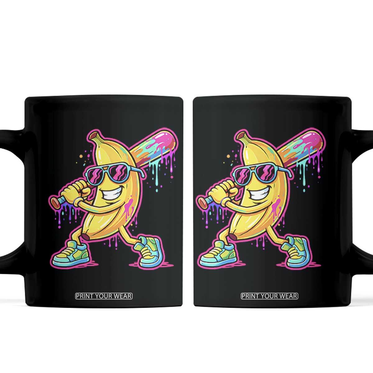Banana Baseball Drip Coffee Mug Funny Baseball Drip Ice Cream Kids Youth Boys TS10 Black Print Your Wear