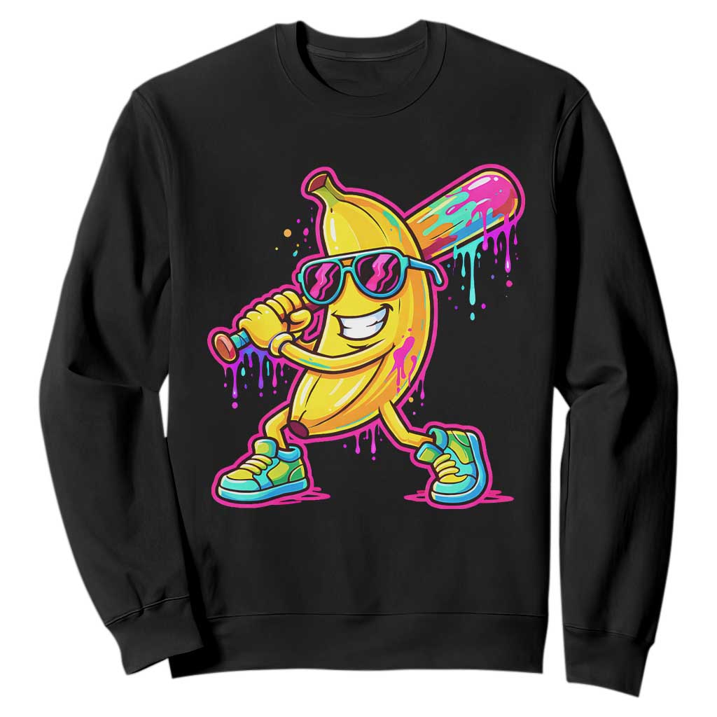 Banana Baseball Drip Sweatshirt Funny Baseball Drip Ice Cream Kids Youth Boys TS10 Black Print Your Wear