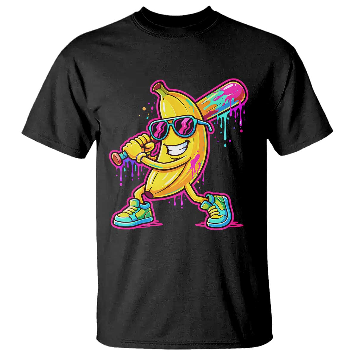 Banana Baseball Drip T Shirt Funny Baseball Drip Ice Cream Kids Youth Boys TS10 Black Print Your Wear